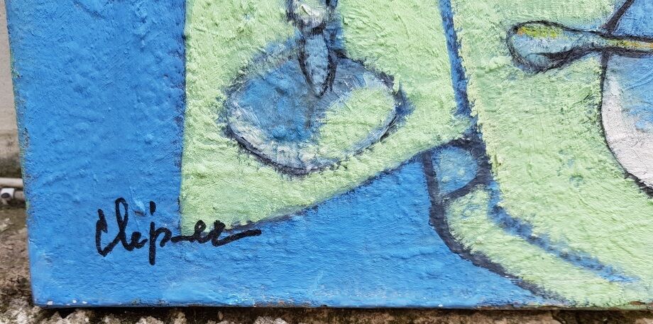 Still life with blue coffee maker