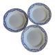 Lot de 3 assiettes plates terre de fer Faïencerie Niderviller. Décor "Art déco" bleu et blanc.