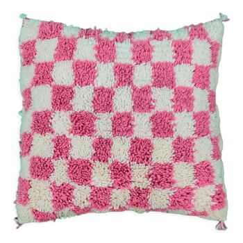 Berber cushion chessboard pink Beni Ouarain