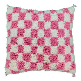 Coussin berbère échiquier rose Béni Ouarain