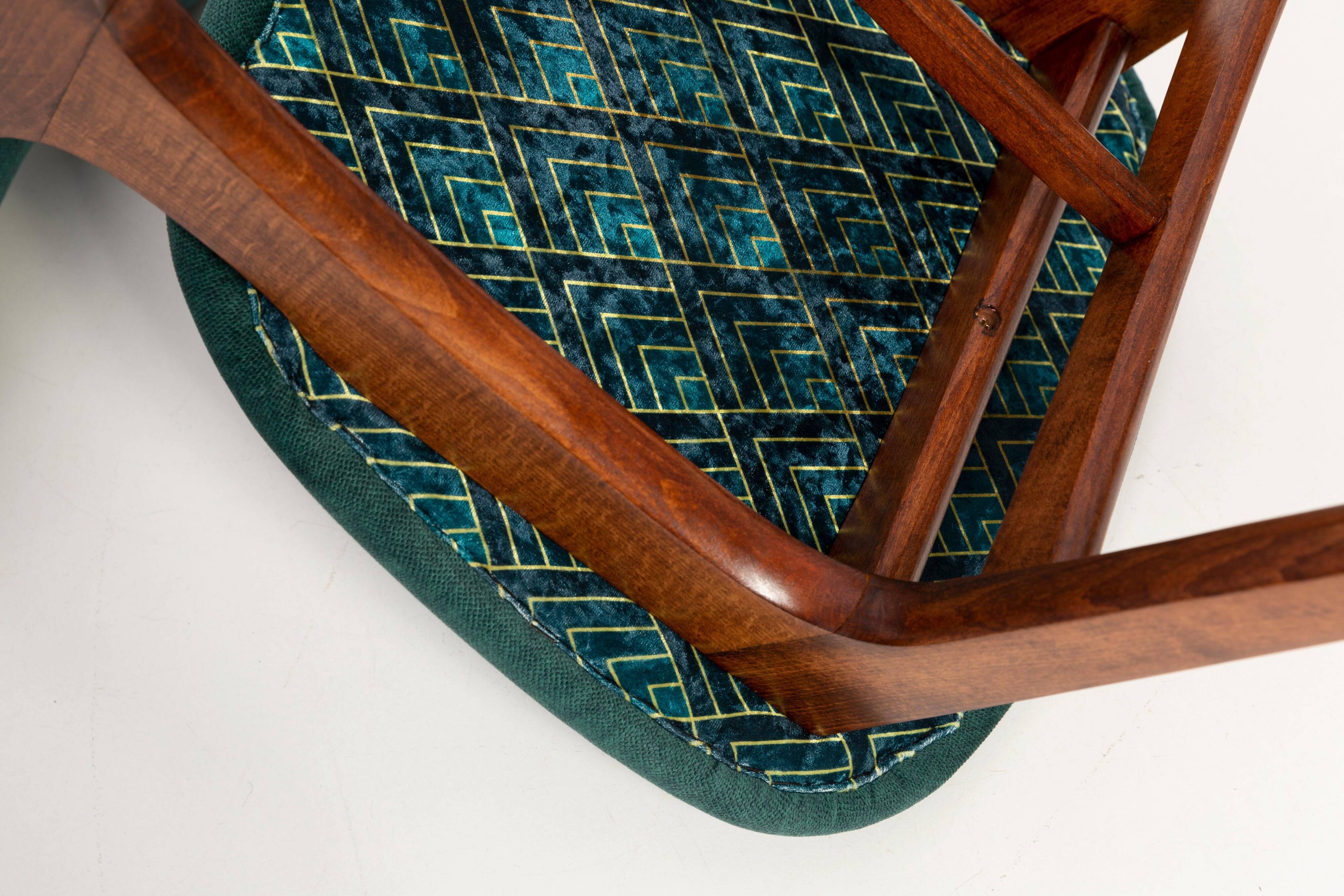 Green velvet Mid-Century chair designed by Rajmund Hałas, Poland, 1960s.