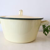 Enamelled metal marmite, pale yellow, vintage