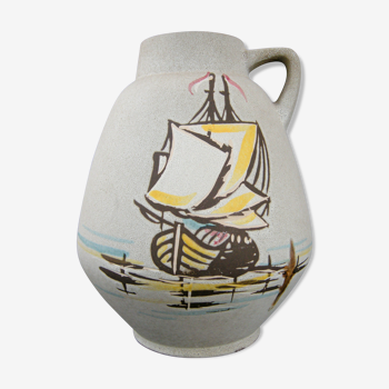 Vase vintage 1960 céramique bateaux