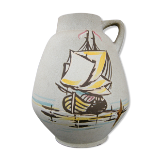 Vase vintage 1960 céramique bateaux