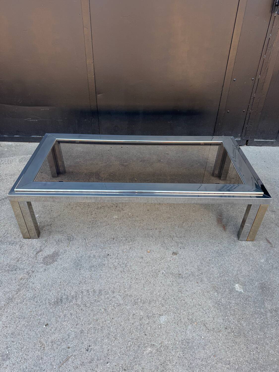 1970s smoked glass chrome coffee table