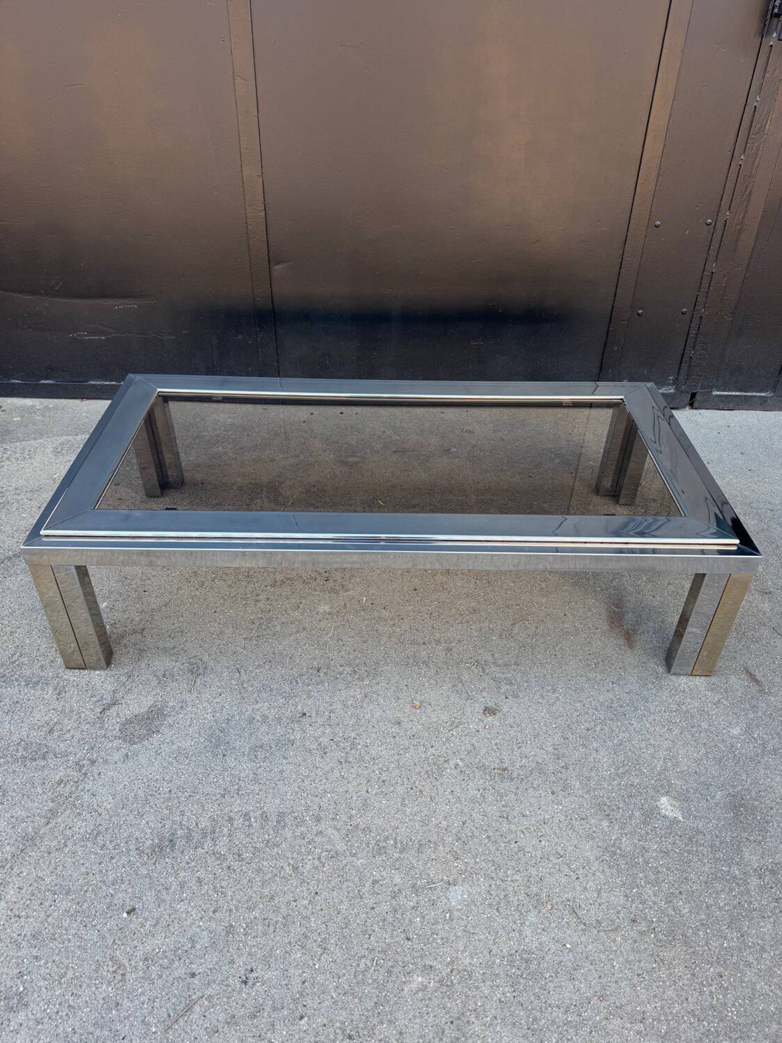 1970s smoked glass chrome coffee table