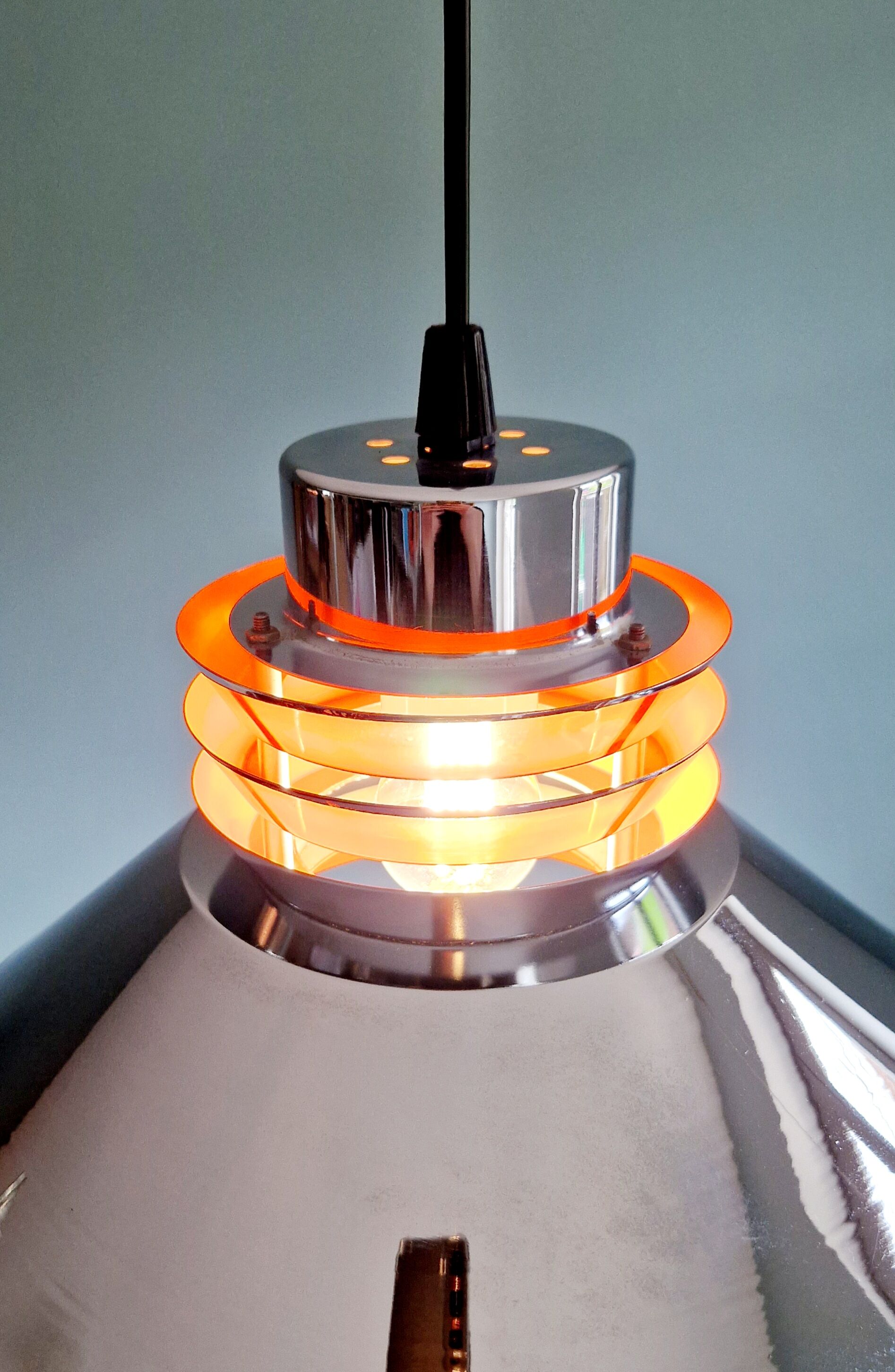 Chromed metal pendant lamp, Scandinavian design, 70s