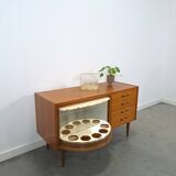 Fineer dressoir met draaibare bar en lades, barkast