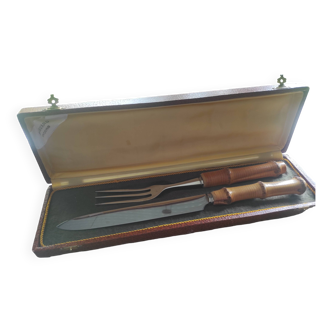 Vintage bamboo meat cutting set Made in France