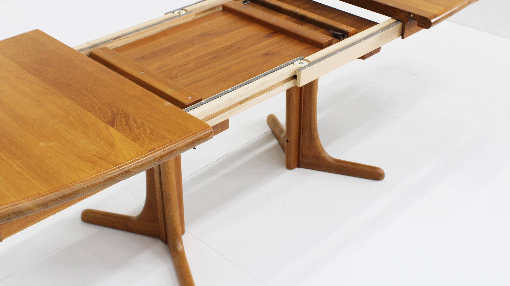 Vintage Danish oval extendable dining table solid teak 1960s