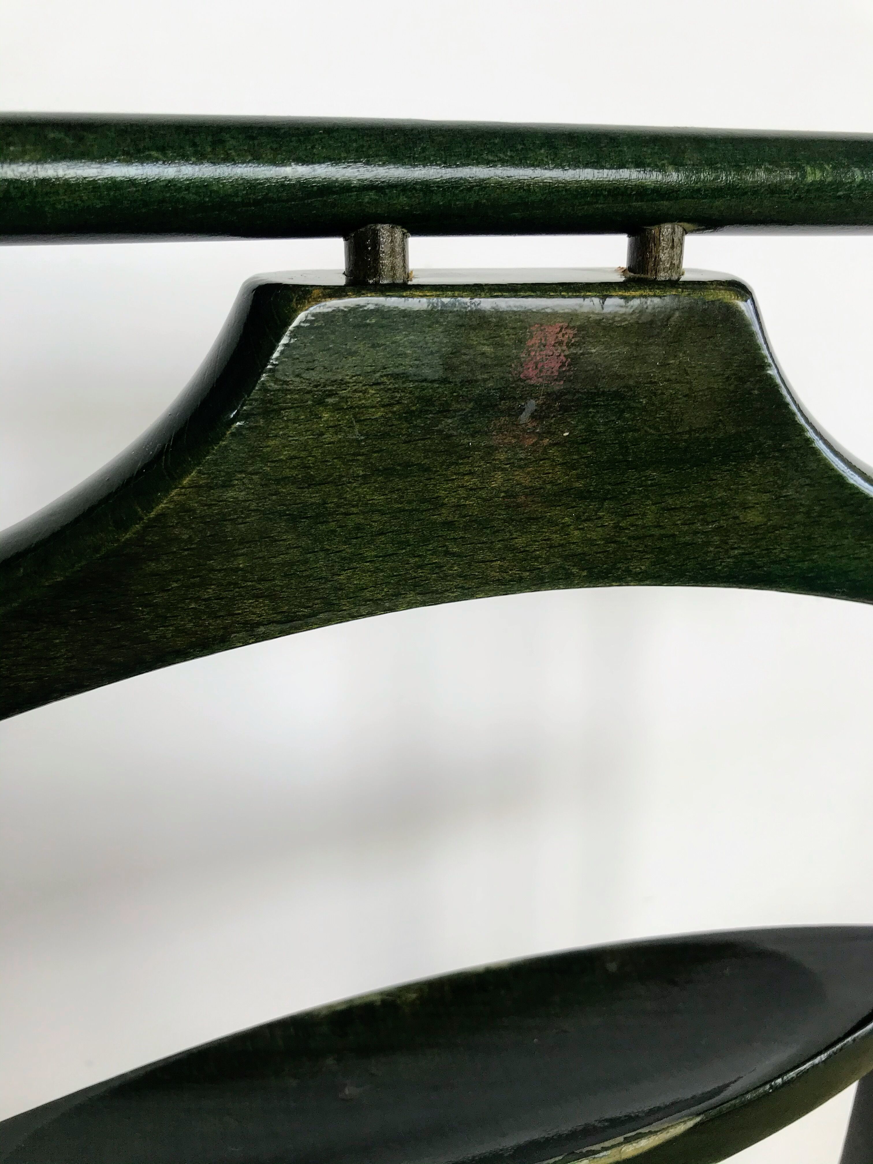 Vintage children's room valet in green varnished wood on roulette
