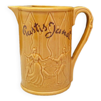 Old pitcher advertising pastis janot yellow scene dancers bistrot deco