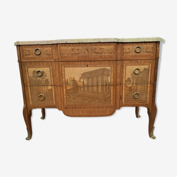 Commode a ressaut central en bois d'amarante et bois de rose XX siècle