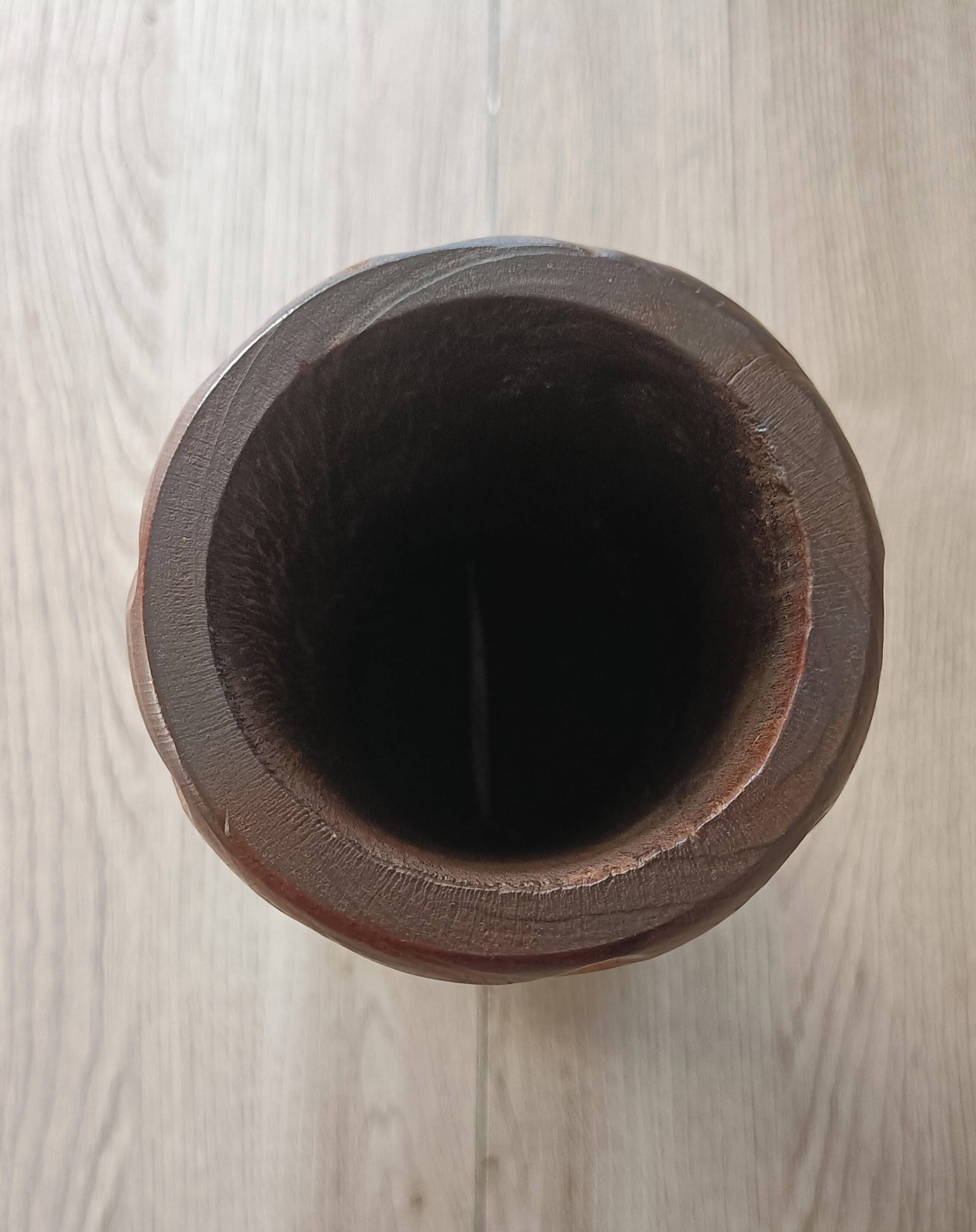 Hand-carved solid wood candle holder