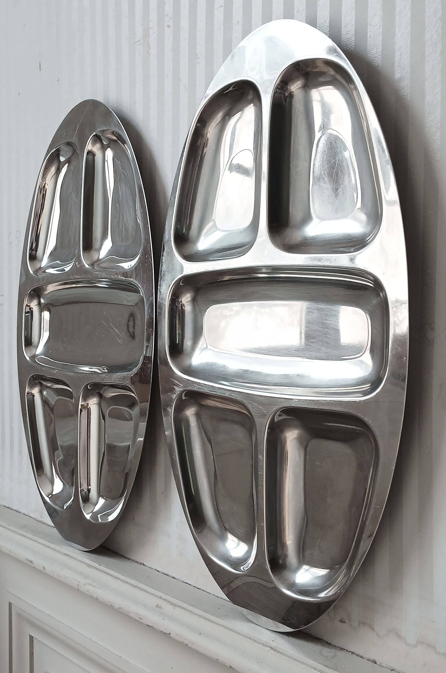 Set de 2 grands plats en inox 18/10, Vers 1970