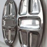 Set of 2 large dishes in 18/10 stainless steel, Circa 1970