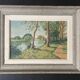 1940s French Landscape oil painting on canvas River, trees and path