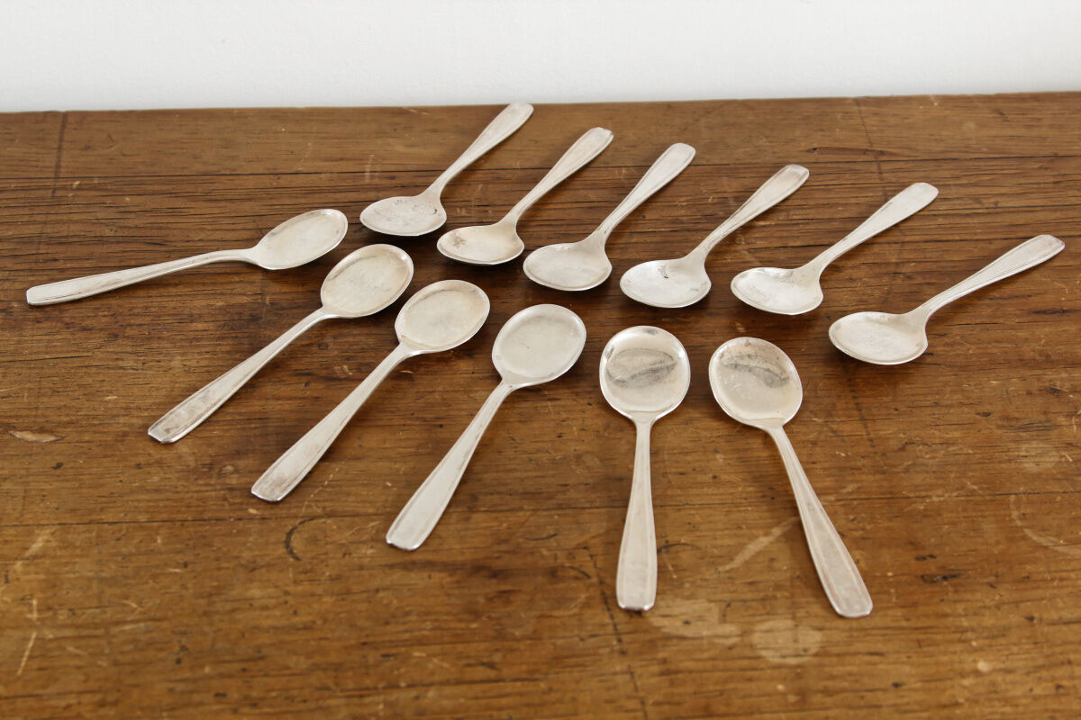 12 silver metal ice spoons, Ercuis