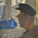 Original Svan Grandin Vintage Oil Painting  Portrait of two men in cafe