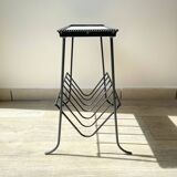 Table d'appoint range vinyles vintage métal marbre