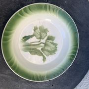 Hollow dish pattern green tulips longwy france old