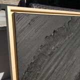 Tableau peinture abstraite monochrome minimaliste noir encadré