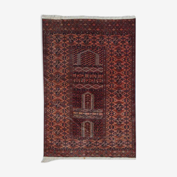 Vintage carpet turkmen hachli handmade 128cm x 184cm 1940s, 1c562
