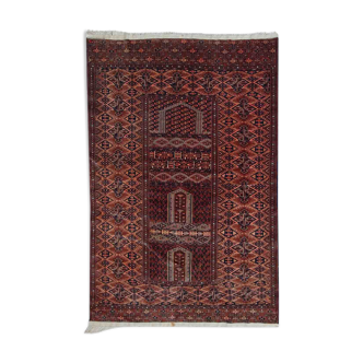 Vintage carpet turkmen hachli handmade 128cm x 184cm 1940s, 1c562