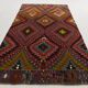 Geometric Pattern Burgundy  Turkish Vintage Kilim Rug, 188x338 Cm