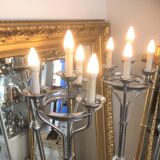 Pair of chrome metal flashlights, circa 1970, 8 lights, 160 cm