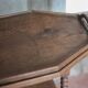 Vintage turned wood dessert trolley, wheeled table with removable top.