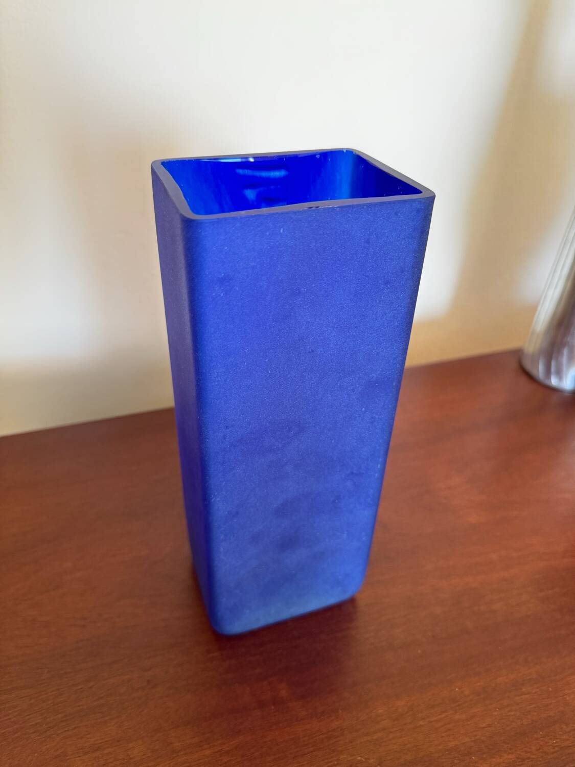 Cobalt blue frosted glass vase from the 80s