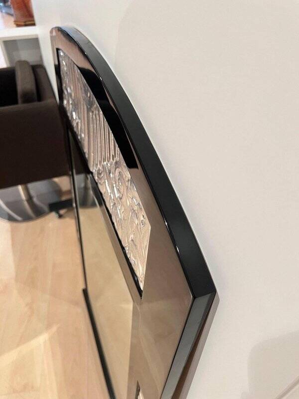 Art Deco Wall Mirror in Black Lacquer & Silver Leaf, France, 1930s