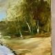 Painting oil on canvas landscape river mountains vintage