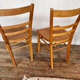 Series of 4 vintage light wood bistro chairs