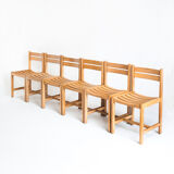 Suite of six solid beech chairs designed by André Sornay - France, 1960