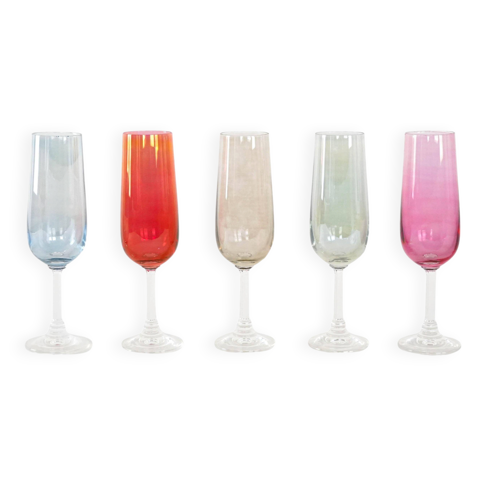 Set of coloured wine glasses, 1960s, made in Czechoslovakia