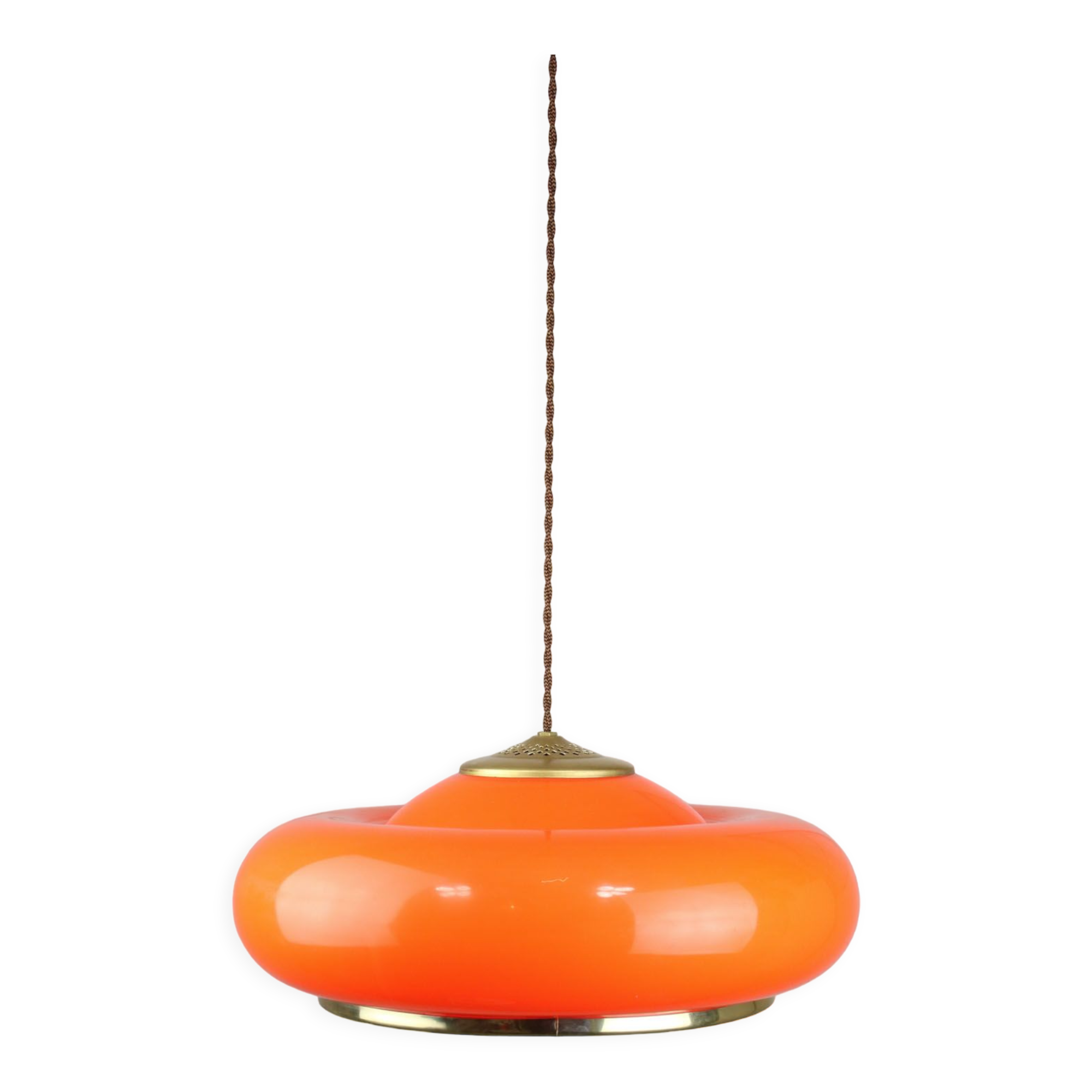 Space-age orange brass and plexiglass pendant lamp 70s