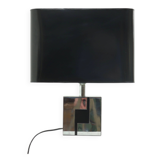 Decorative Laminated Wood and Chromed Steel Table Lamp 1970s