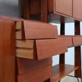 Mid century modular teak bookcase with bar unit, Italy 1950s