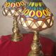 Pair of antique brass lamps with glass in Tiffany style.