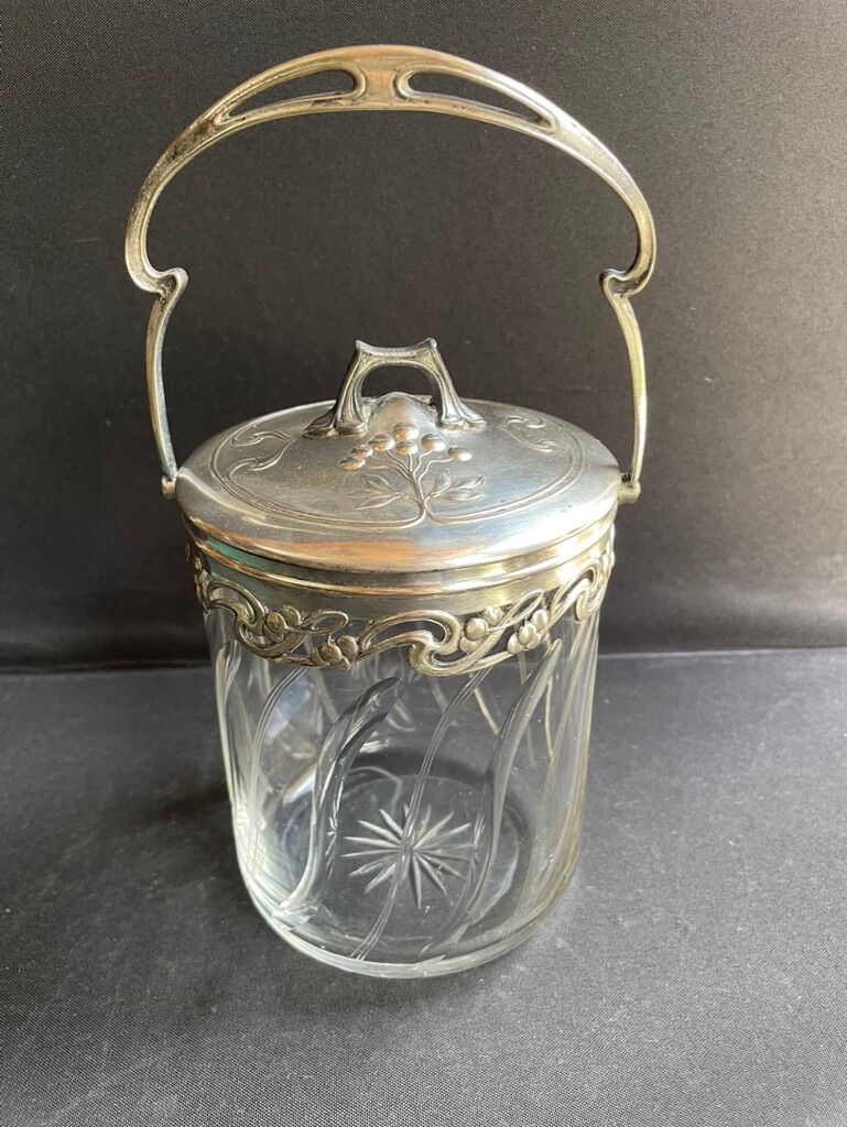 Cut crystal and silver metal cookie bucket – Art Nouveau