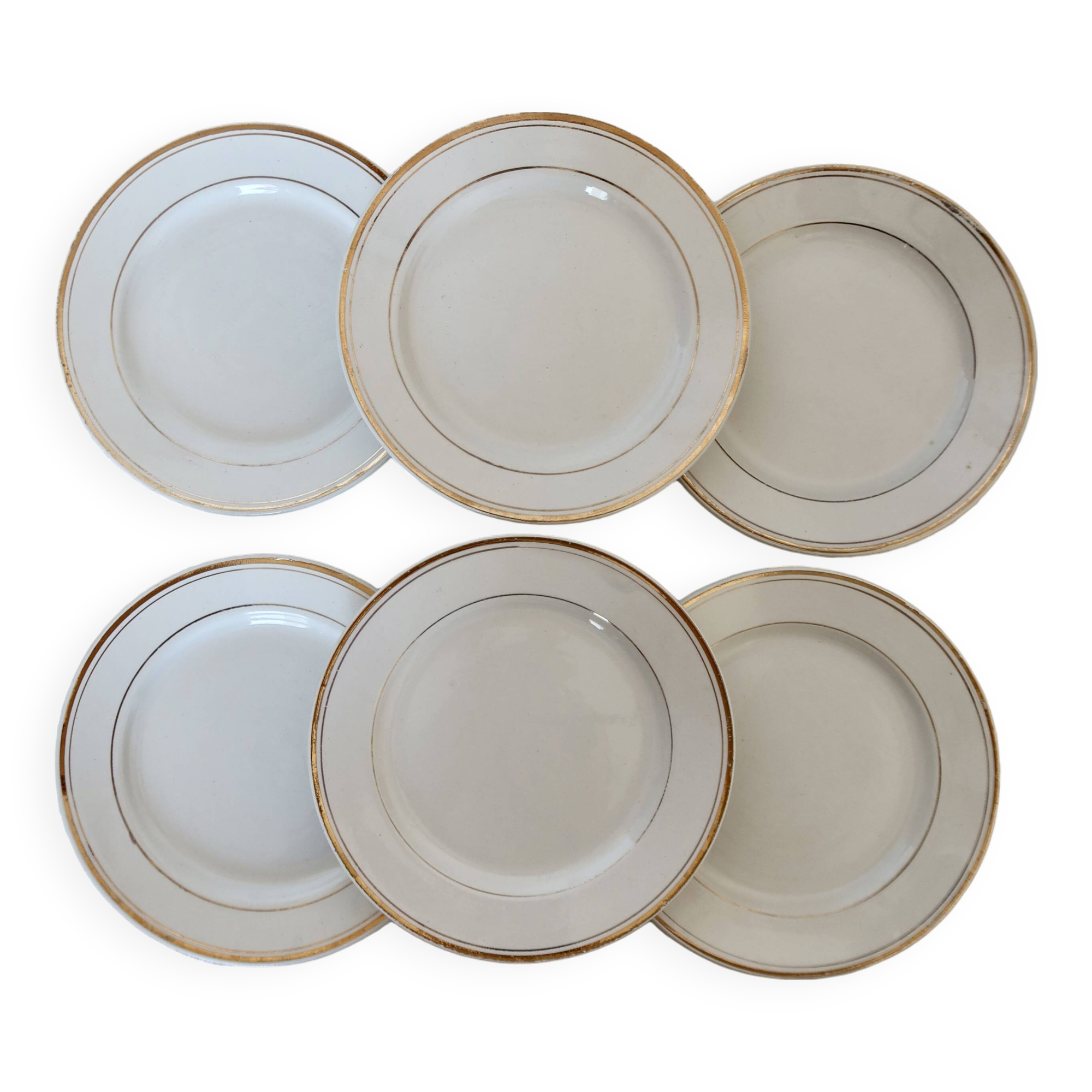 Lot D'assiettes à Dessert Faïence Blanche - Liseré Doré - Personnage Doris - Vintage