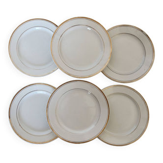 6 half porcelain Lunéville earthenware dessert plates with gold edging