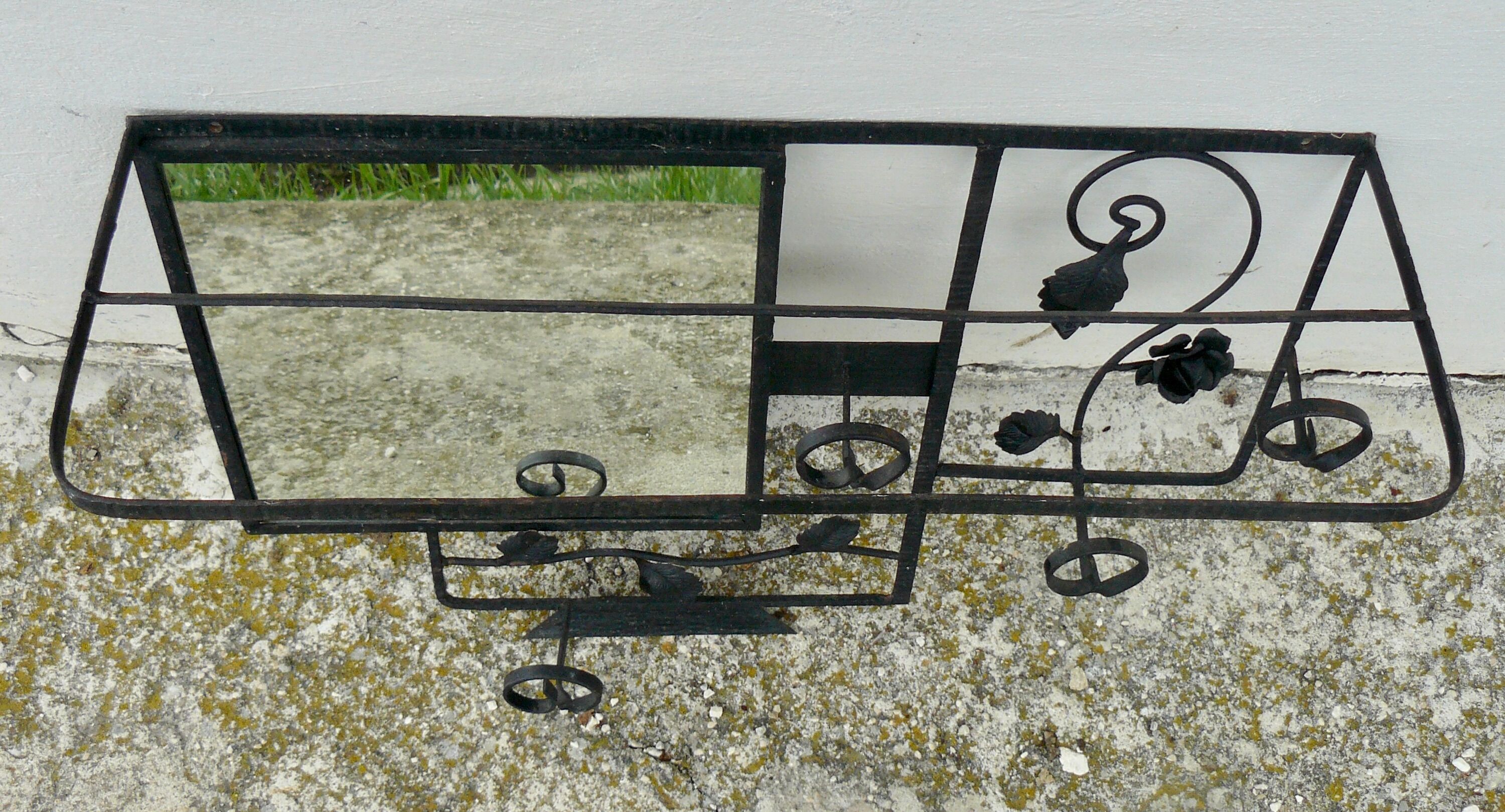 Art Deco wrought iron coat rack and mirror