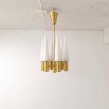 Midcentury brass and opaline ceiling lamp by Hans-Agne Jakobsson, Sweden, 1950s.