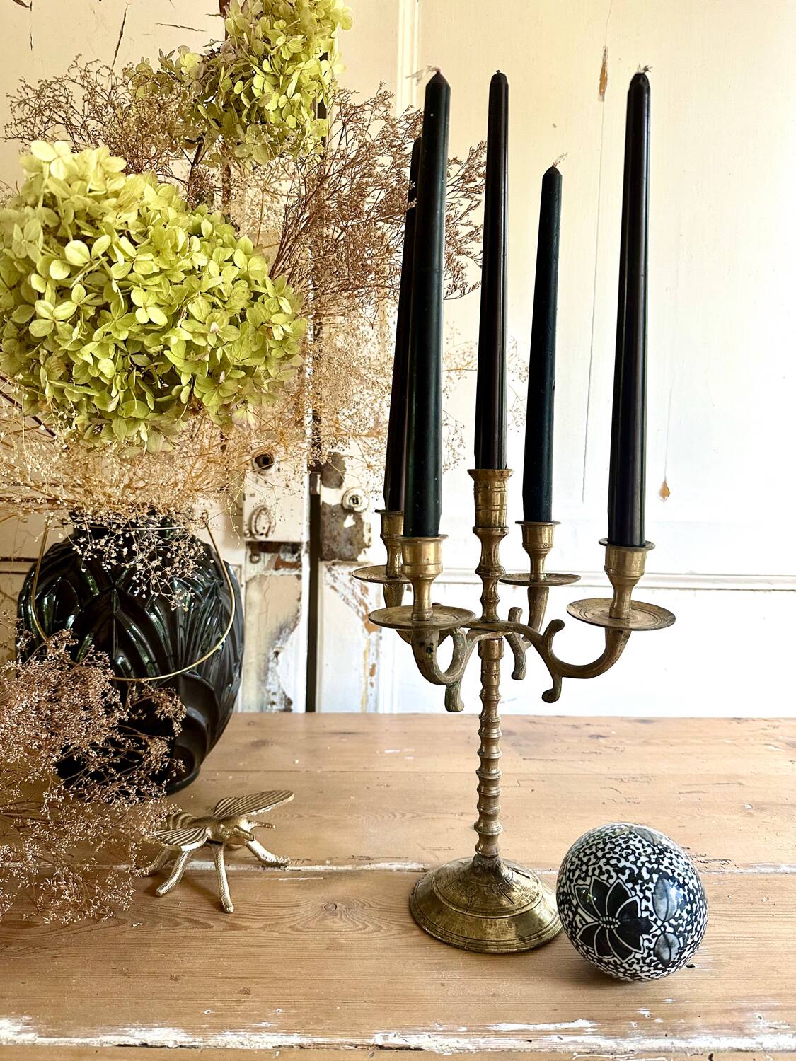 Five-branched brass candlestick