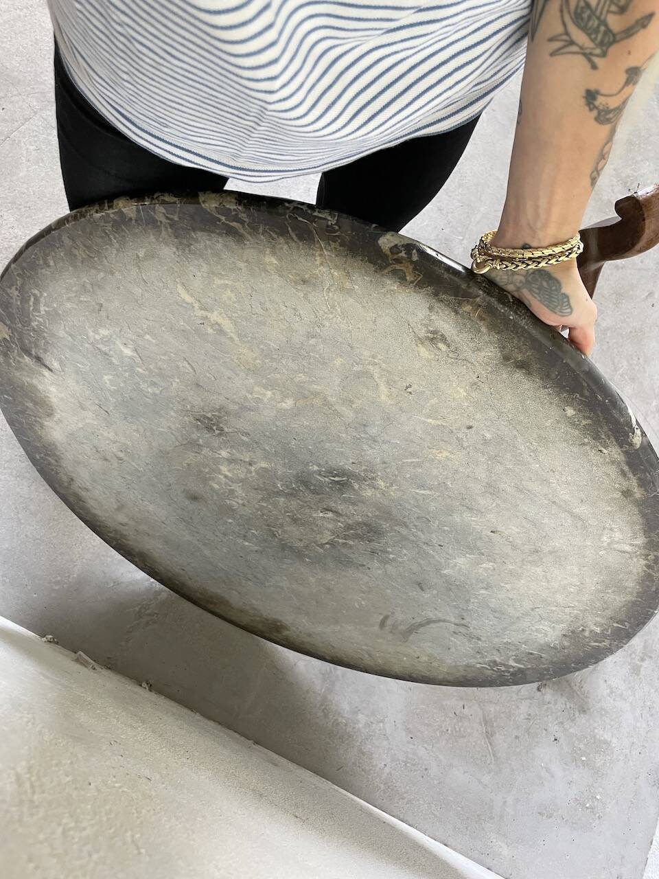 Empire walnut and marble pedestal table, late 19th century
