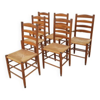 Série de 6 chaises Paillées 1970