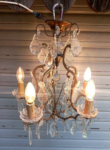 Rare antique brass and crystal cage chandelier with 5 lights from the 20th century - CONDITION OF THE MARKET GAU?